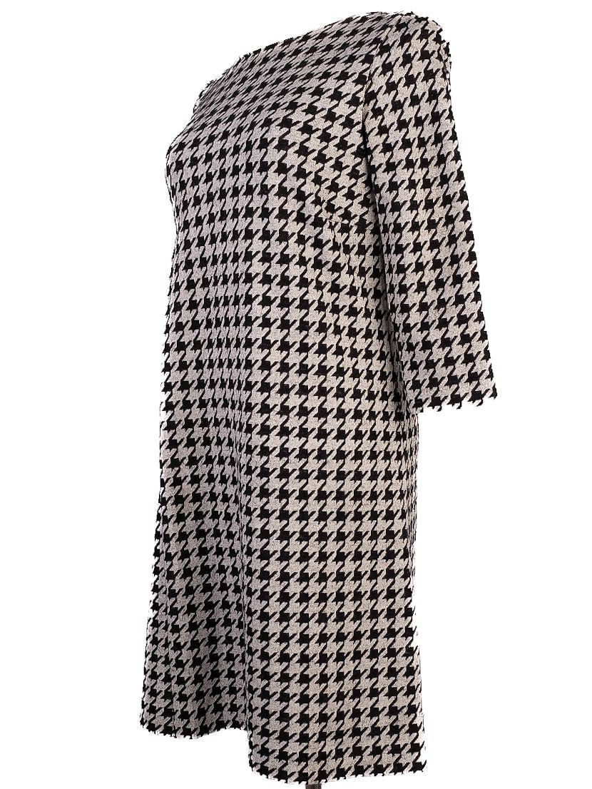 EXCELLENT MaxCo Houndstooth Dress Wool Size S Black White 3/4 Sleeve