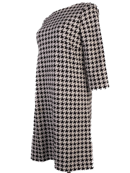 EXCELLENT MaxCo Houndstooth Dress Wool Size S Black White 3/4 Sleeve