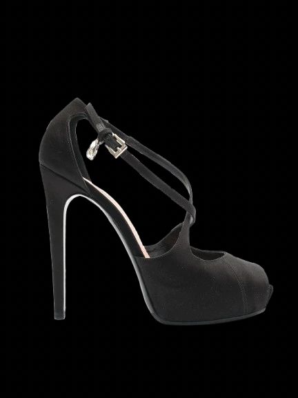 NEW Barbara Bui Black Satin High-Heeled Platform Shoes Size 38