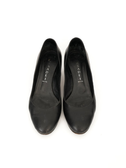 Excellent Casadei Black Leather Heels with Metallic Block Heel Size 36.5