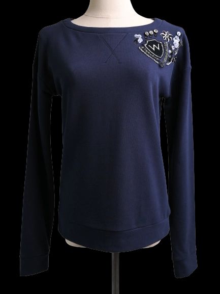 Excellent Weekend MaxMara Blue Cotton Sweatshirt Size S with Embroidery