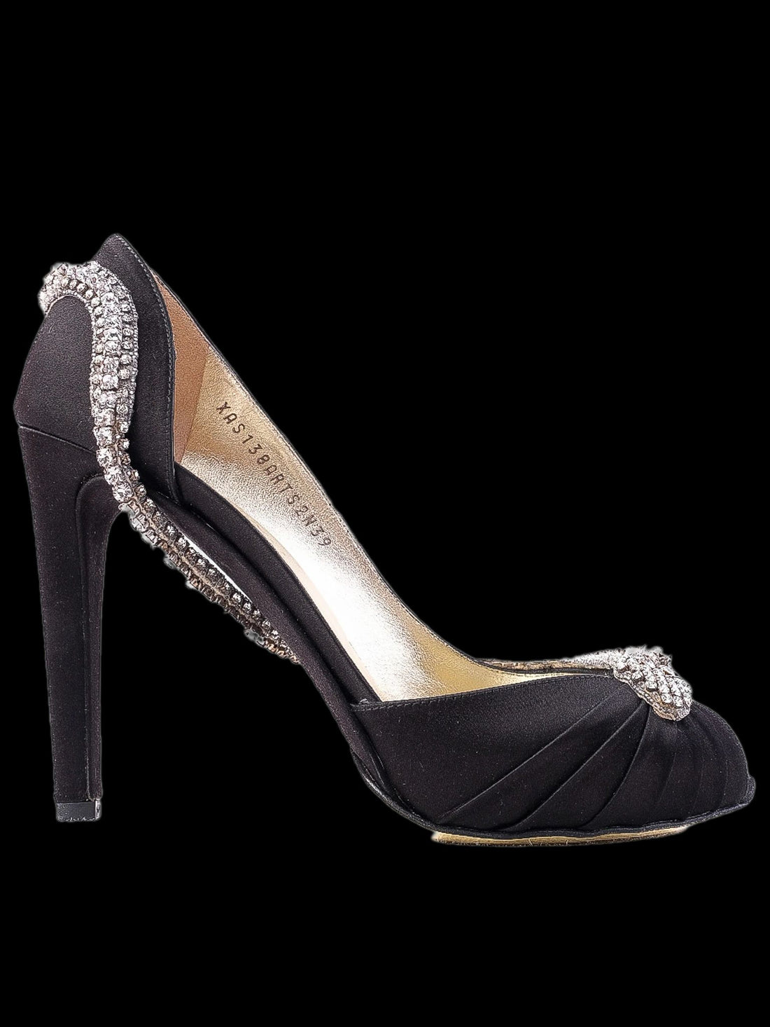 Excellent Valentino Black High-Heeled Peep-Toe Shoes with Rhinestones