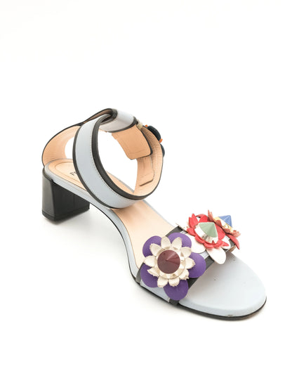 Excellent Fendi Blue Leather Shoes Size 37 with Floral Design