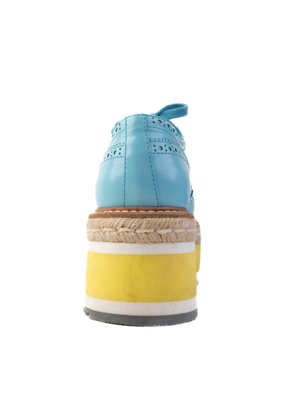 Excellent Prada Blue Leather Brogue Platform Shoes Size 37
