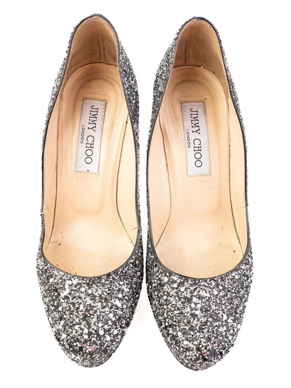 Excellent Jimmy Choo Gray Leather High-Heeled Shoes Size 36.5