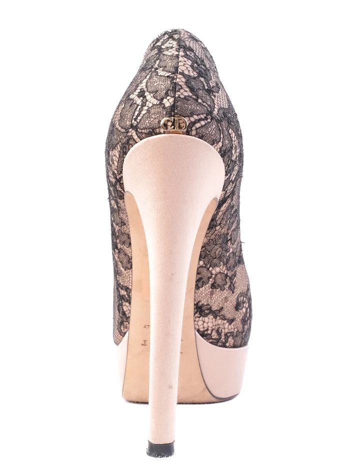 Excellent Dior High-Heeled Platform Shoes Black Lace Size 39 Women