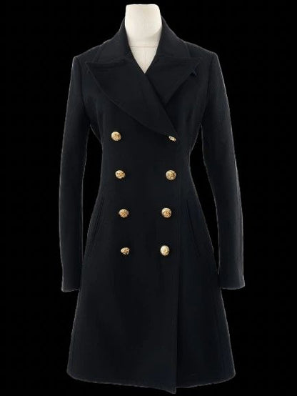 Excellent Alexander McQueen Black Wool Double-Breasted Coat Size M
