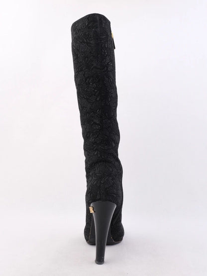 Excellent Renzoni Black Leather Knee-High Heels Size 37