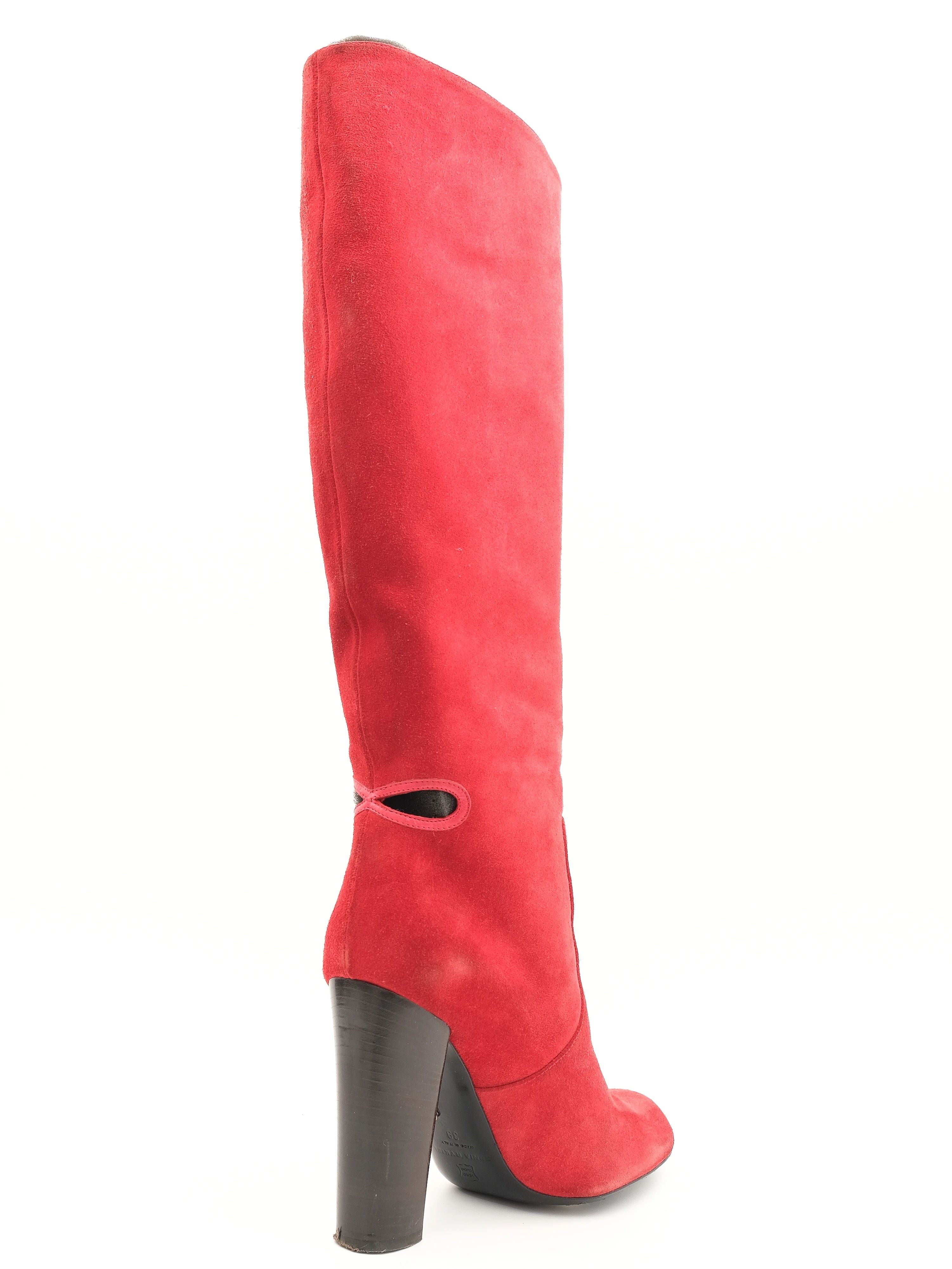 Excellent Sonia Rykiel Red Leather High-Heeled Knee Boots Size 39