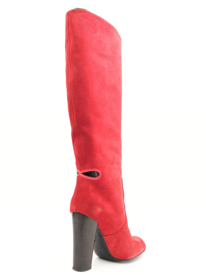 Excellent Sonia Rykiel Red Leather High-Heeled Knee Boots Size 39