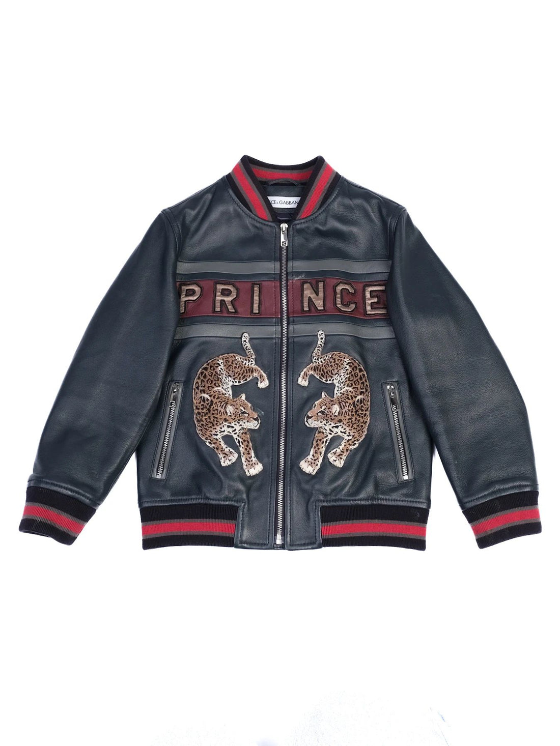 Excellent Dolce Gabbana Leather Kids Jacket Size 5 - Embroidered Design
