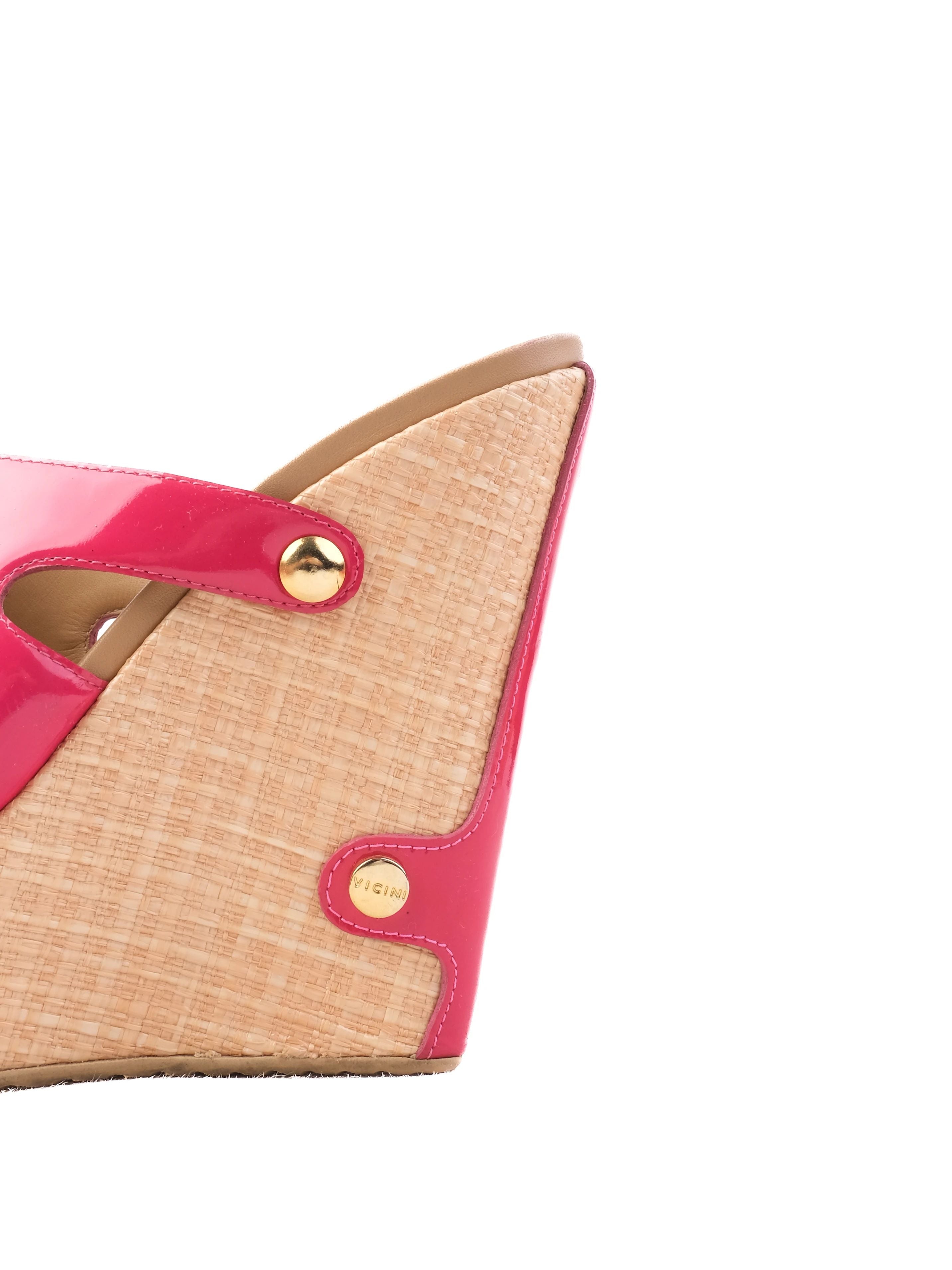 Vicini Pink Leather High-Heeled Wedge Sandals Size 36 Excellent