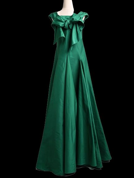 Elie Saab Green Silk Gown with Bow Detail Size M