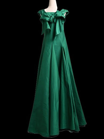 Elie Saab Green Silk Gown with Bow Detail Size M