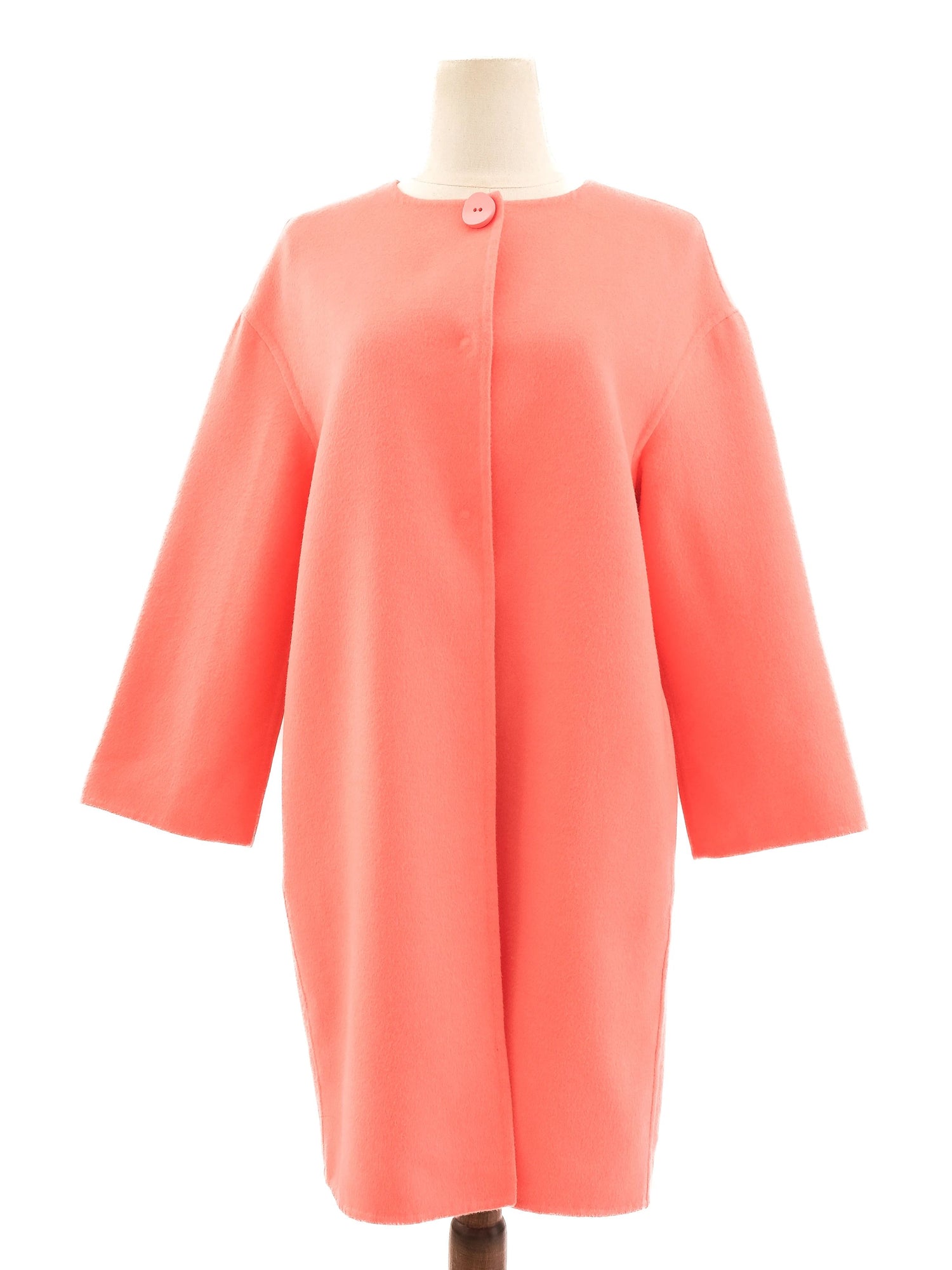 Excellent Prada Pink Wool Coat Medium with Stand-Up Collar