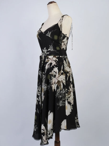 Excellent Athena Procopiou Floral Silk Dress Size M - Black &amp; White