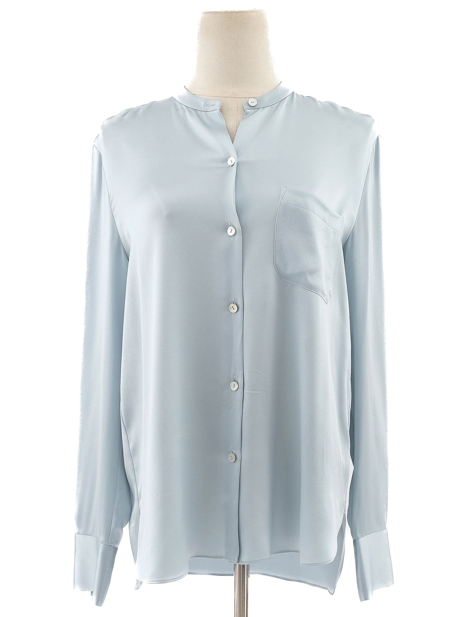 Excellent Vince Blue Silk Long Sleeve Blouse with Pocket