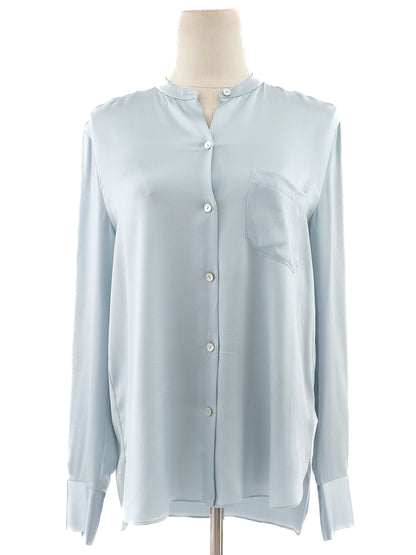 Excellent Vince Blue Silk Long Sleeve Blouse with Pocket