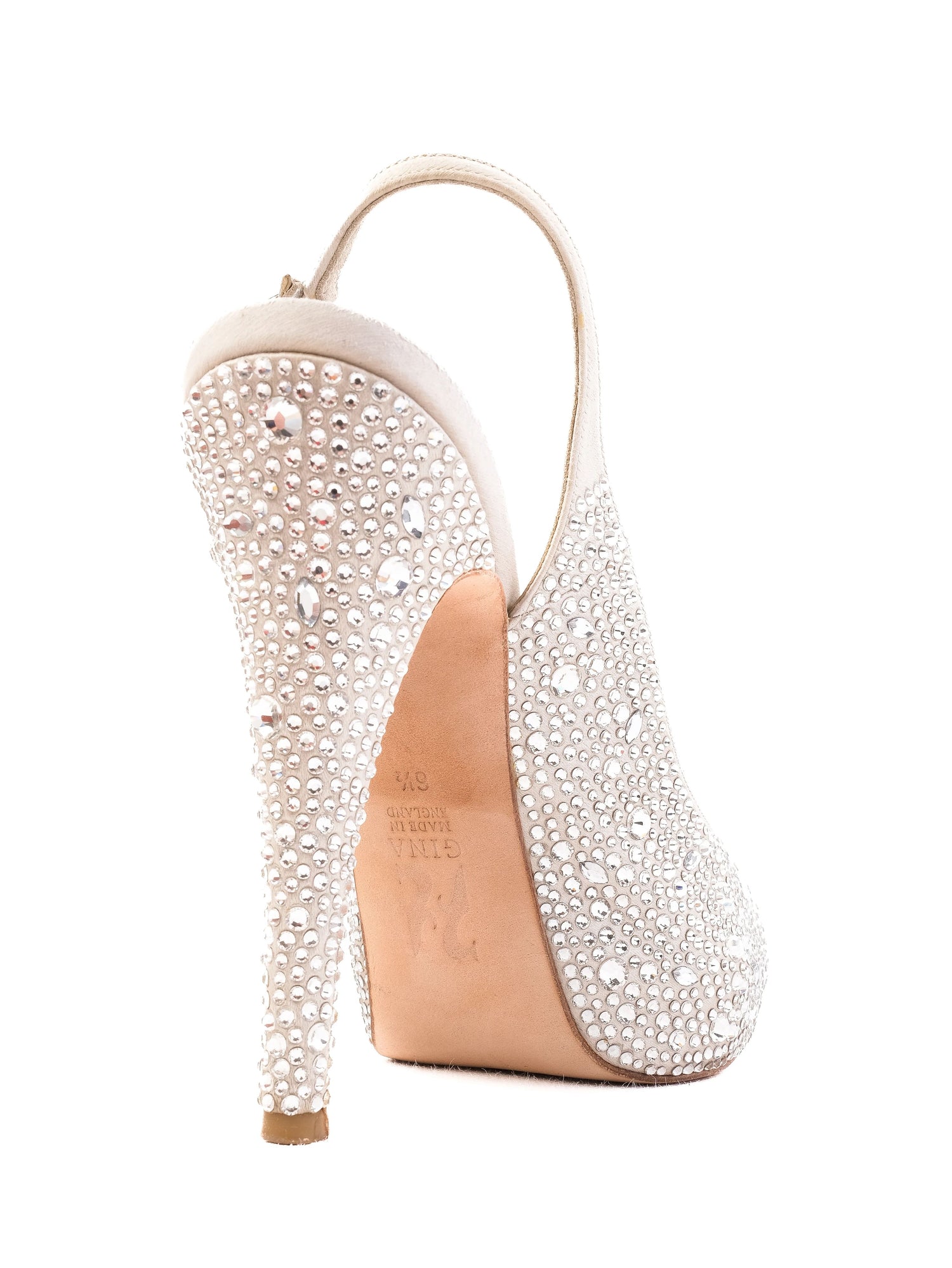 Excellent Gina White Leather High-Heeled Slingback Shoes Size 38.5