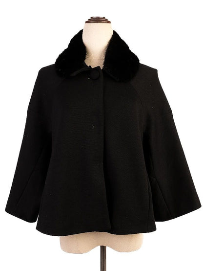 Excellent Moschino Black Wool Swing Coat with Fur Collar for Women