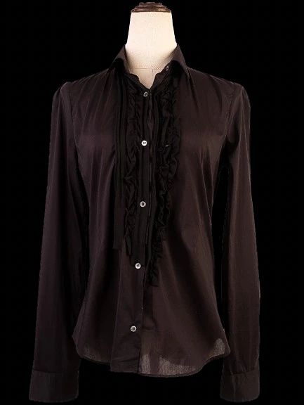 Excellent Neil Barrett Black Cotton Blouse Size M with Ruffle Details