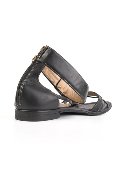 Excellent Fabi Black Leather Sandals Size 38 with Gold Accents