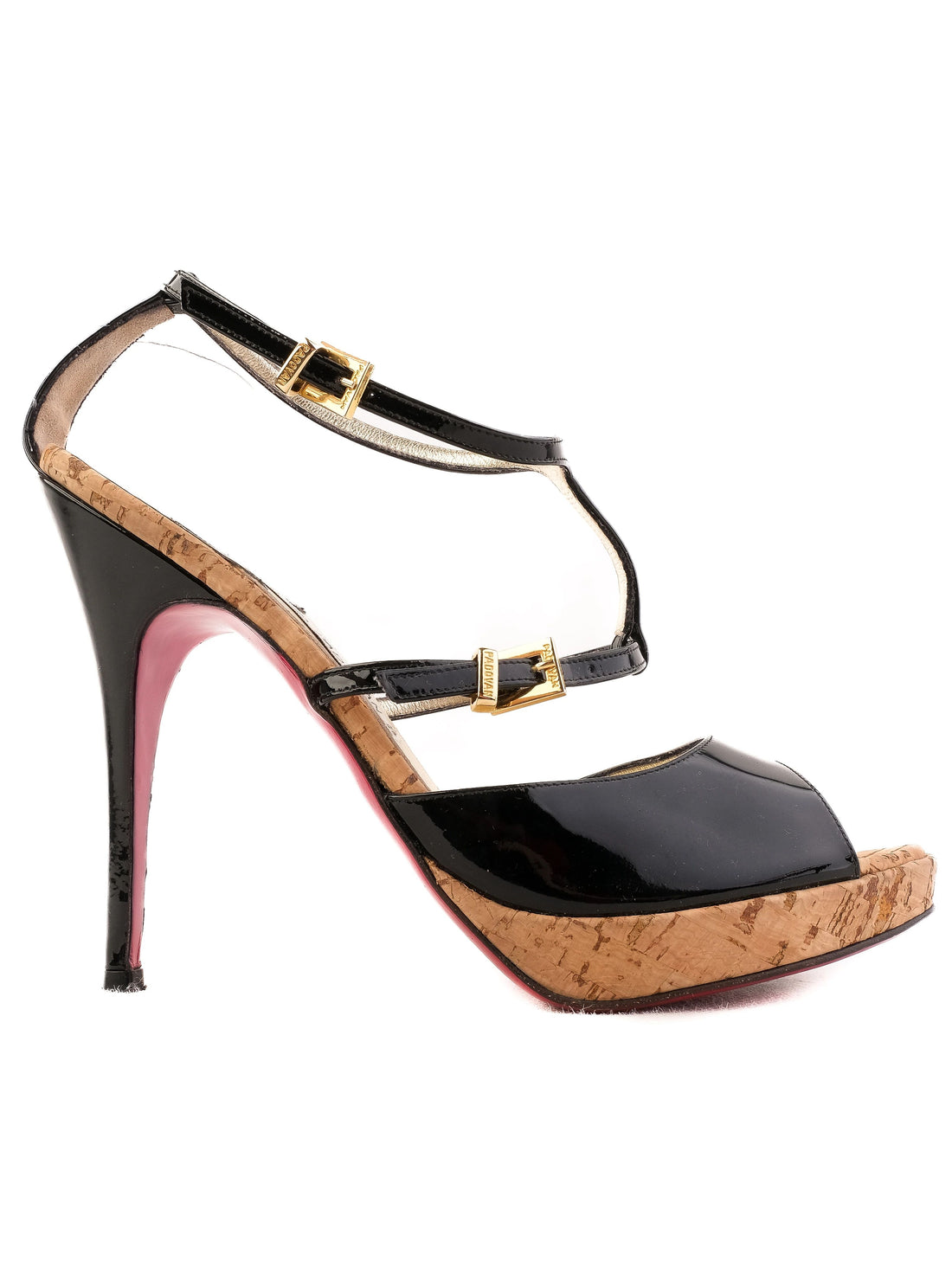 Excellent Luciano Padovan Black Leather High-Heeled Sandals Size 38.5