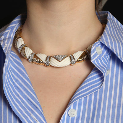 Charles Turi diamonds, white coral, gold and platinum necklace