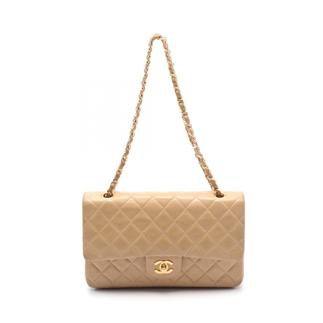 Chanel Beige Matelasse W Flap Shoulder Bag Leather A 01112