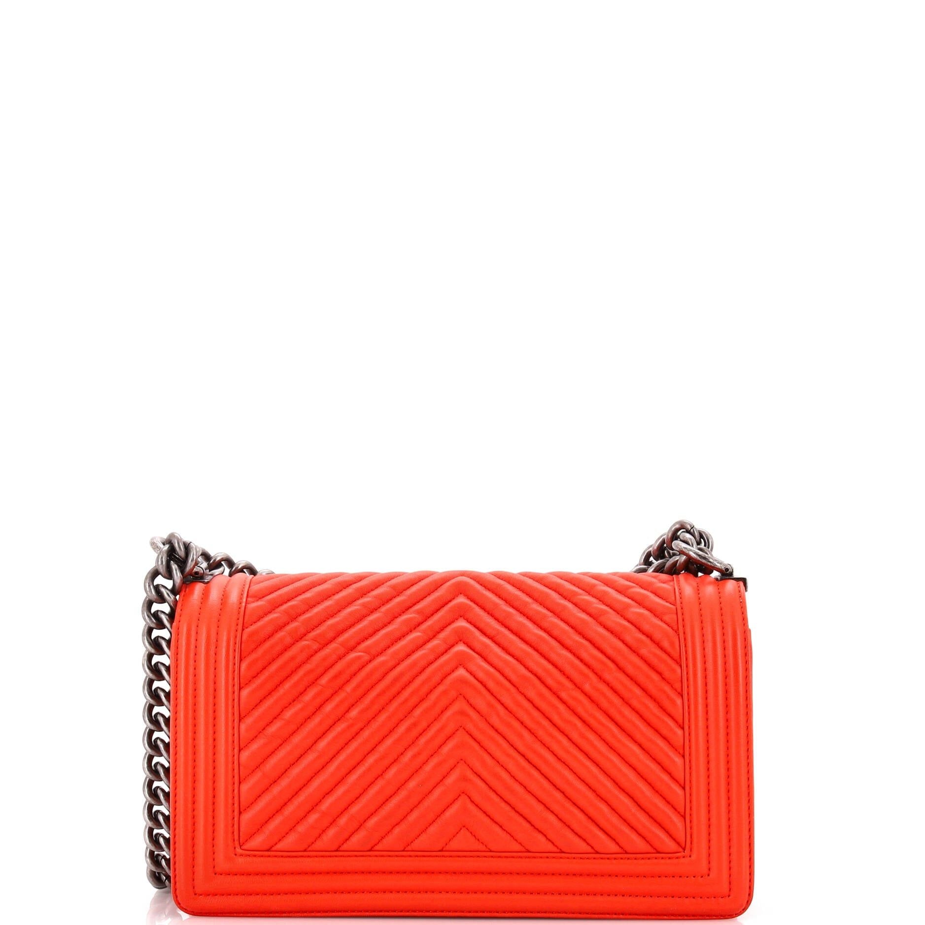 Chanel Boy Flap Bag Chevron Wrinkled Lambskin Old Medium