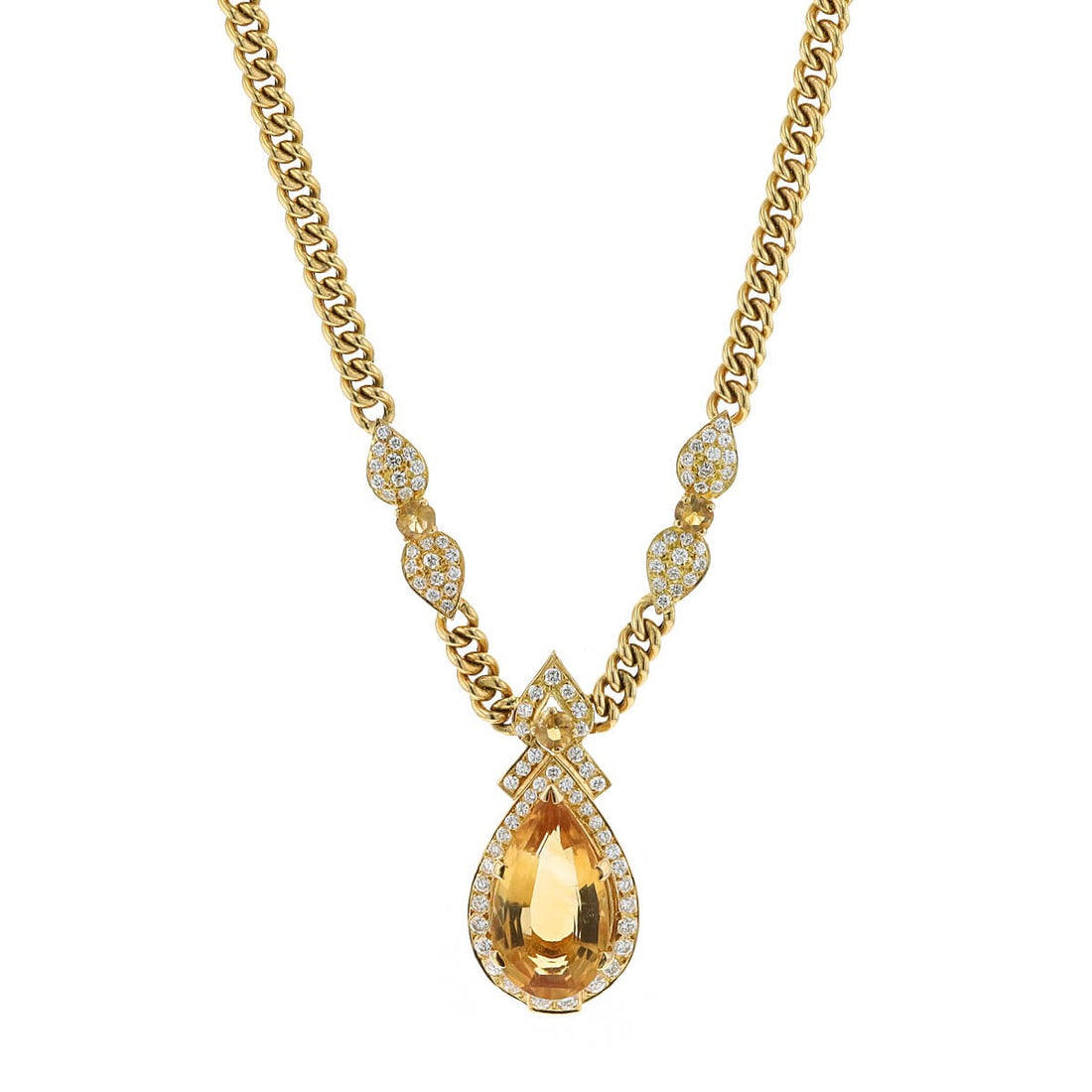 Citrines, diamonds and gold necklace