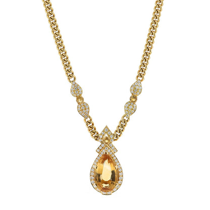 Citrines, diamonds and gold necklace