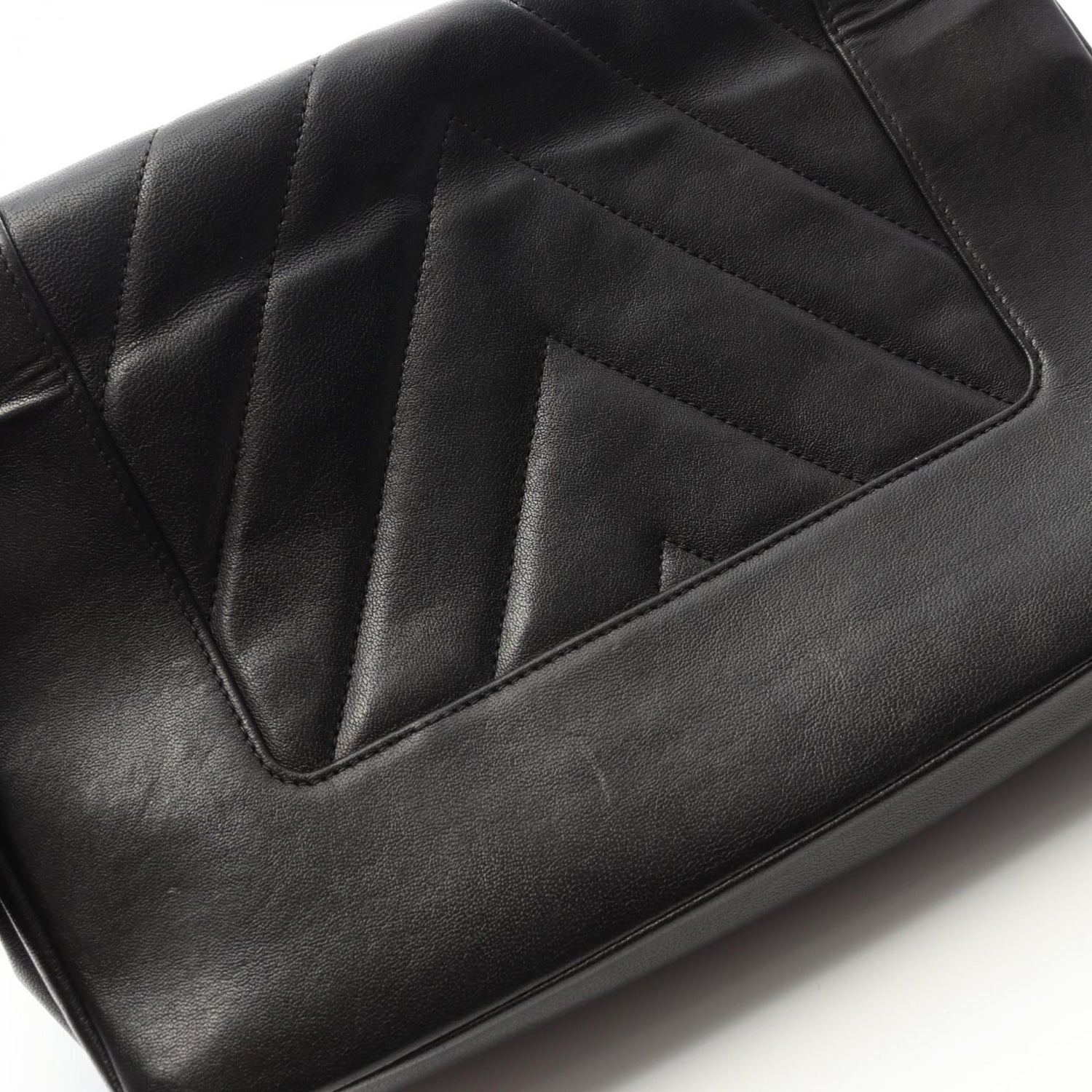 Chanel Black V Stitch Shoulder Bag Lambskin (sheep Leather)