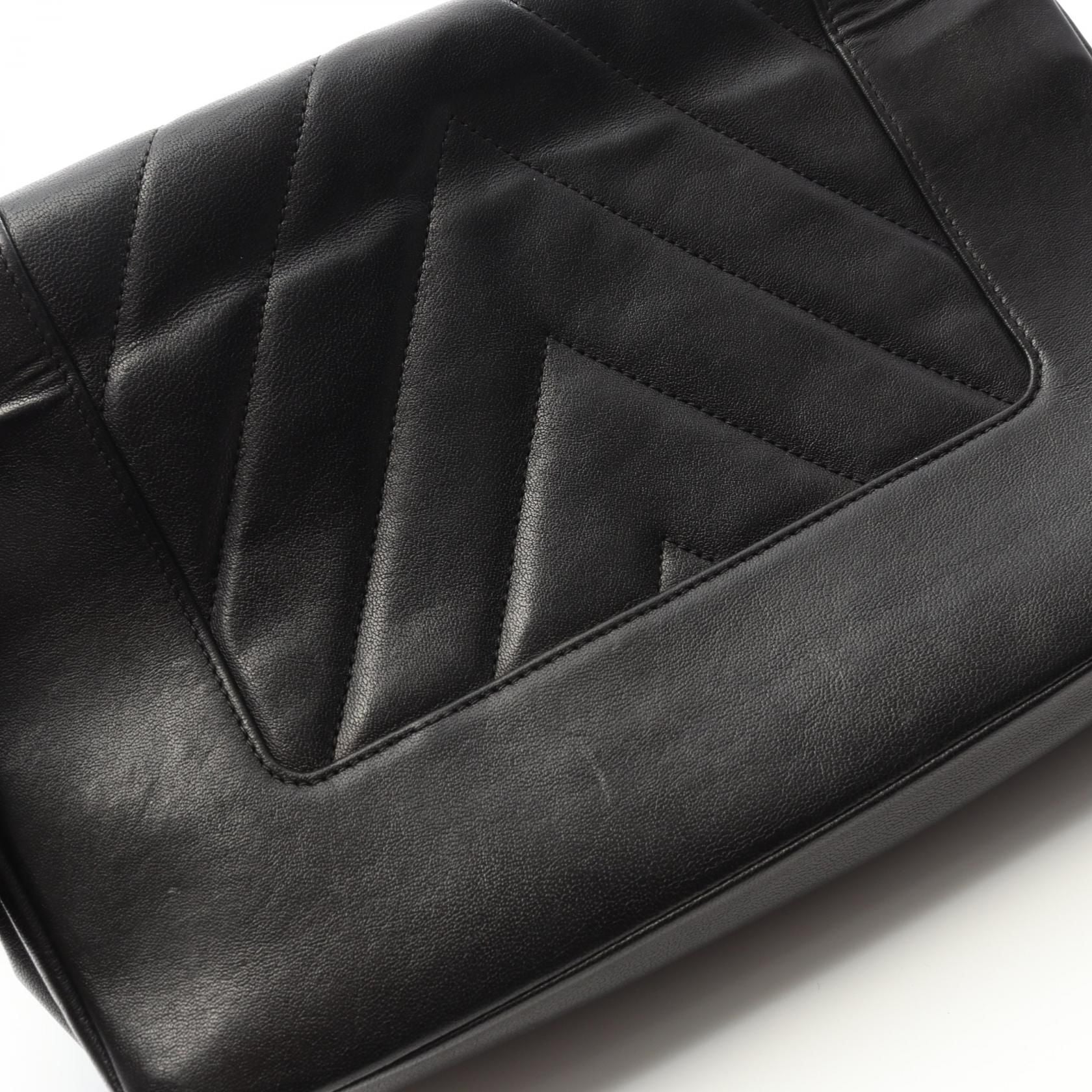 Chanel Black V Stitch Shoulder Bag Lambskin (sheep Leather)
