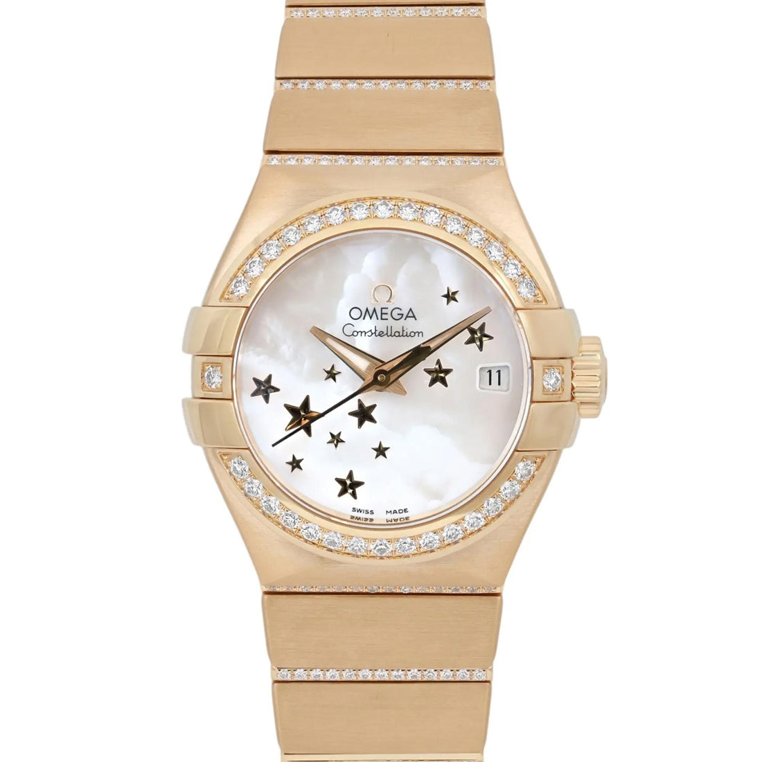 Omega Constellation 18K Gold Diamond Mop Dial Womens Watch 123.55.27.20.05.002