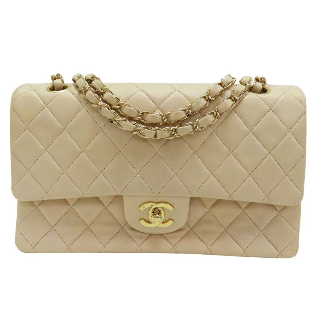 Chanel Matelasse Coco Mark 25 Shoulder Bag Lambskin Beige Gold Metal (no Card)