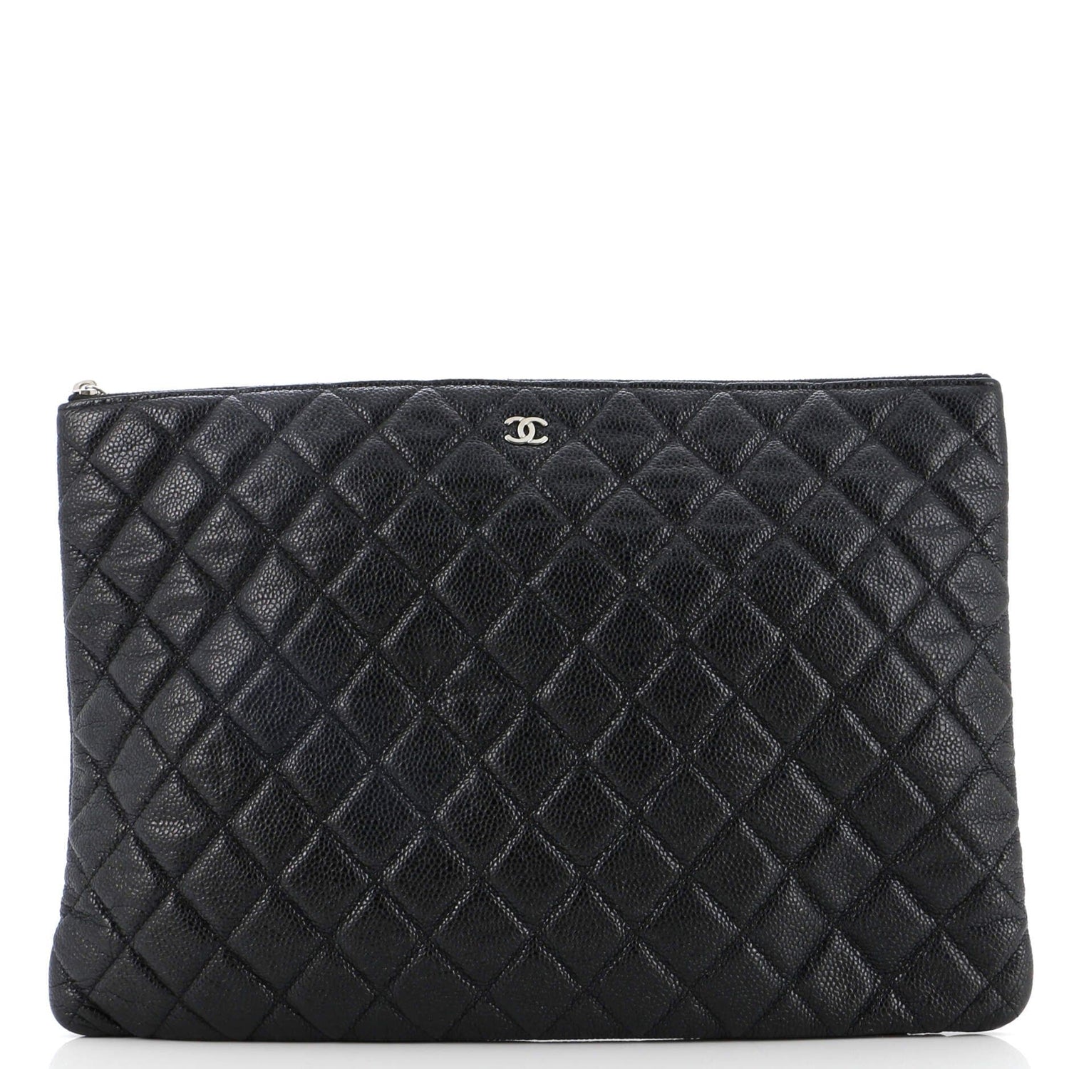Chanel O Case Clutch Quilted Caviar Large
