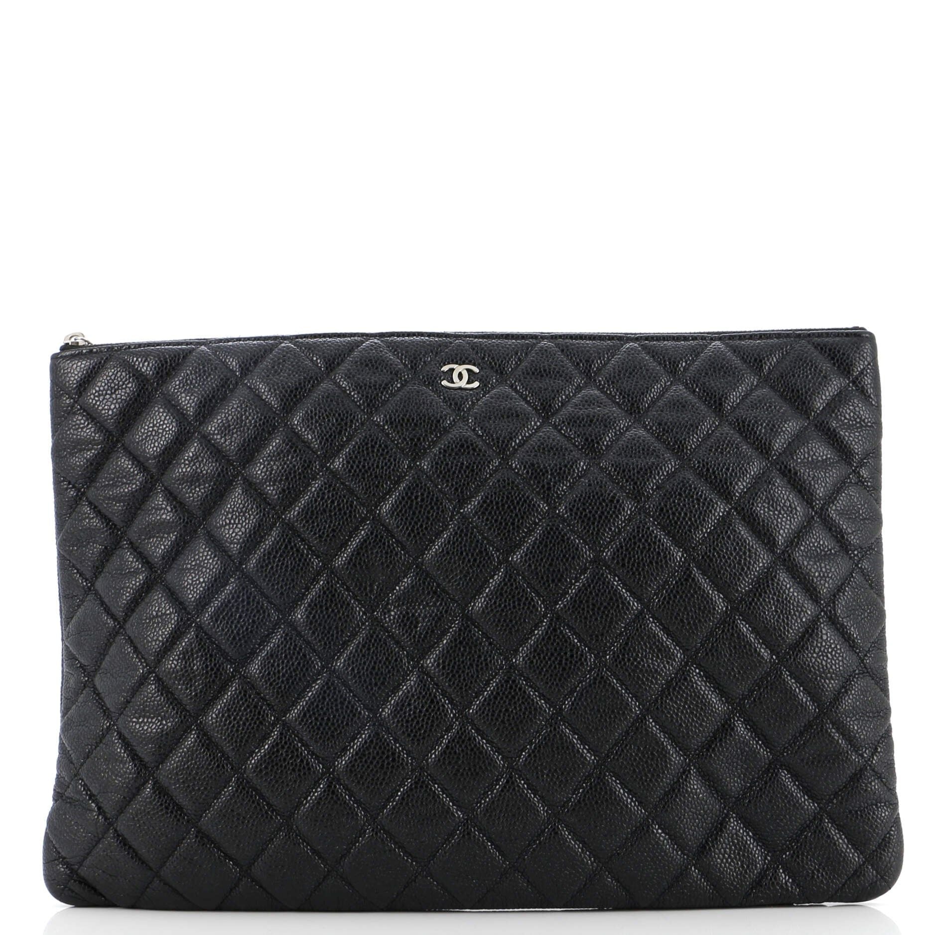 Chanel O Case Clutch Quilted Caviar Large