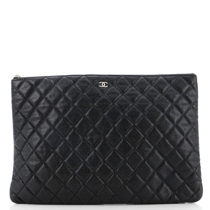 Chanel O Case Clutch Quilted Caviar Large