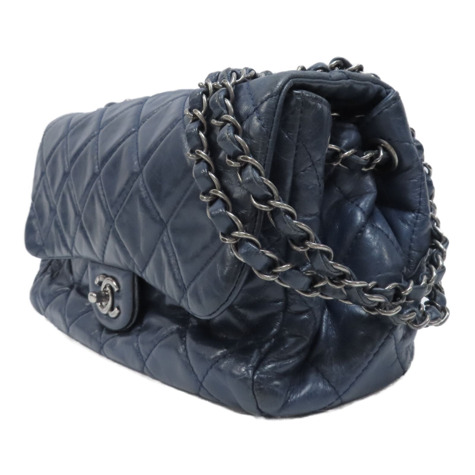Chanel Blue Cowhide Leather Chain Shoulder Shoulder Back Bag Indigo S