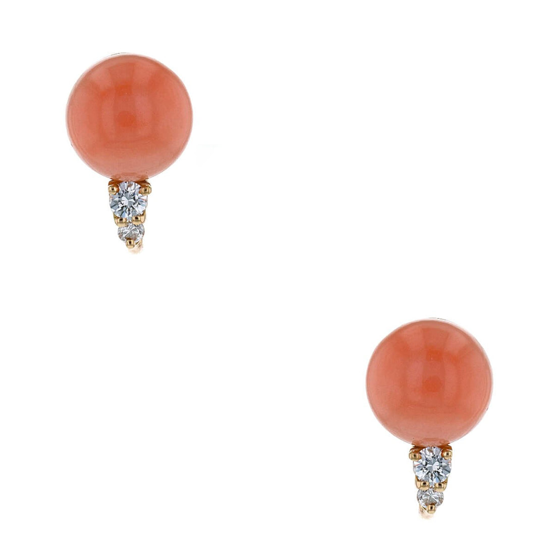 Coral, diamonds and gold earrings