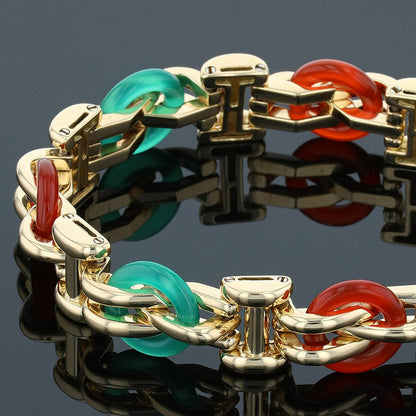Cornaline, chrysoprase and gold bracelet