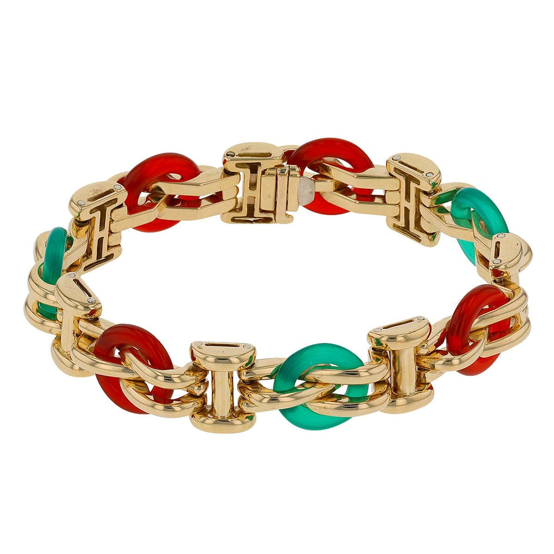 Cornaline, chrysoprase and gold bracelet