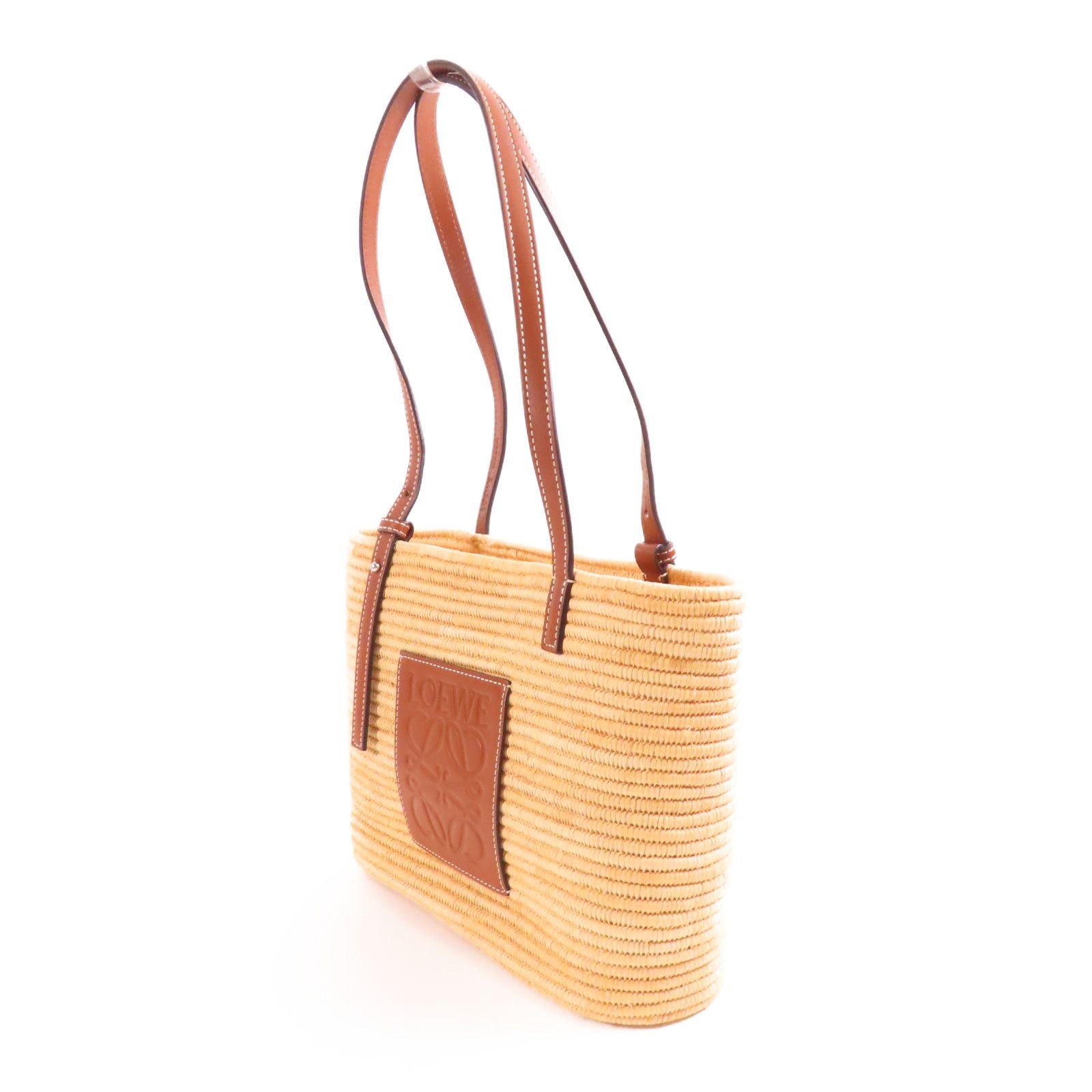 Loewe Sake Yam Tote Gold Shoulder Back Bag Brown Other Raffia