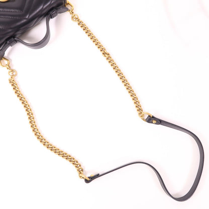 Gucci Sheepskin Leather Gg Marmont Hand-turned Shoulder And Back Bag 2way Shoulder Bag Black Lambskin (sheep Leat