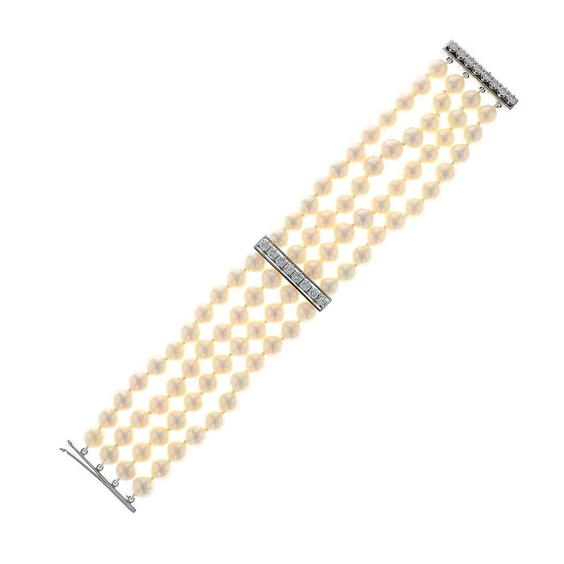 Cultured pearls, diamonds and gold bracelet