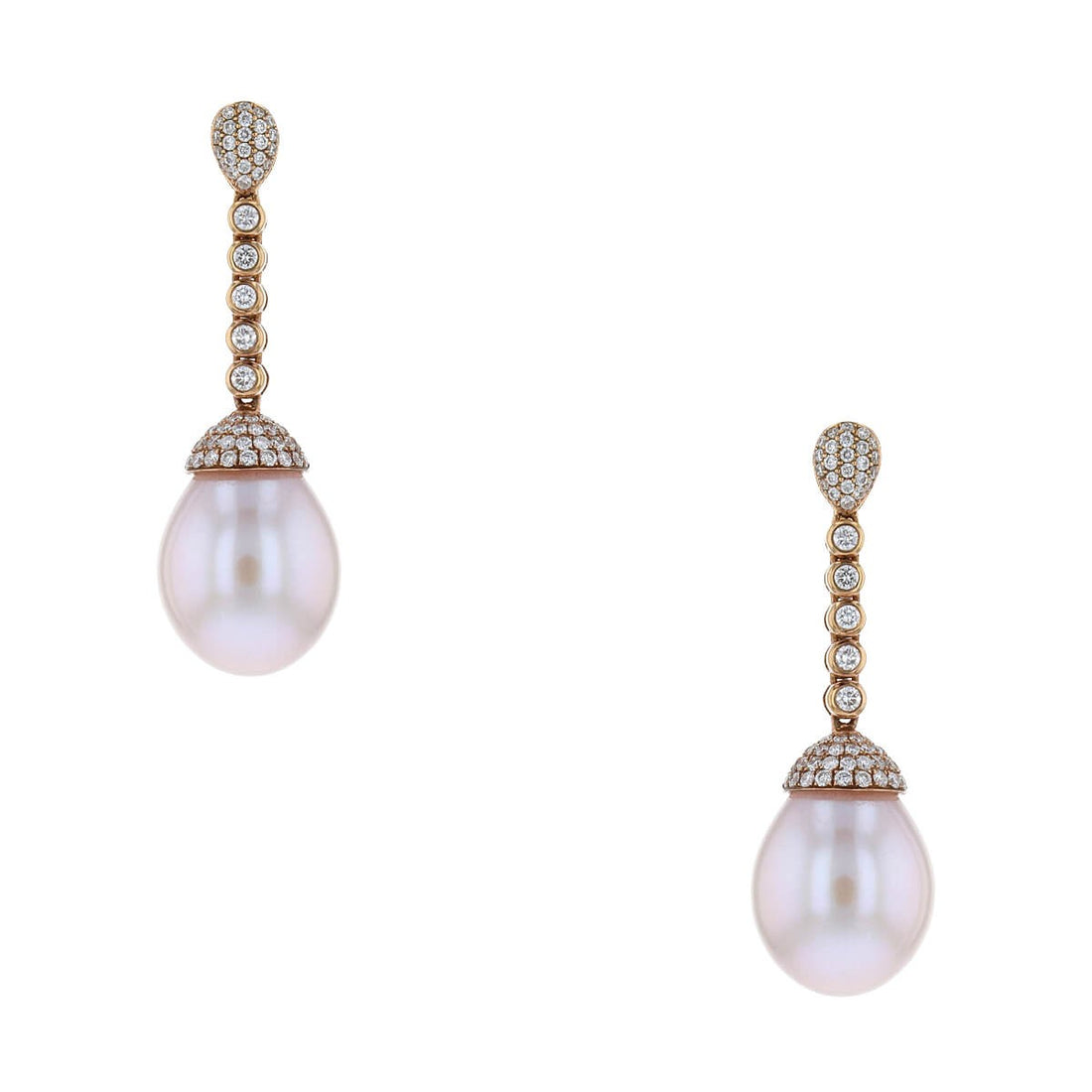 Cultured pearls, diamonds and gold earrings