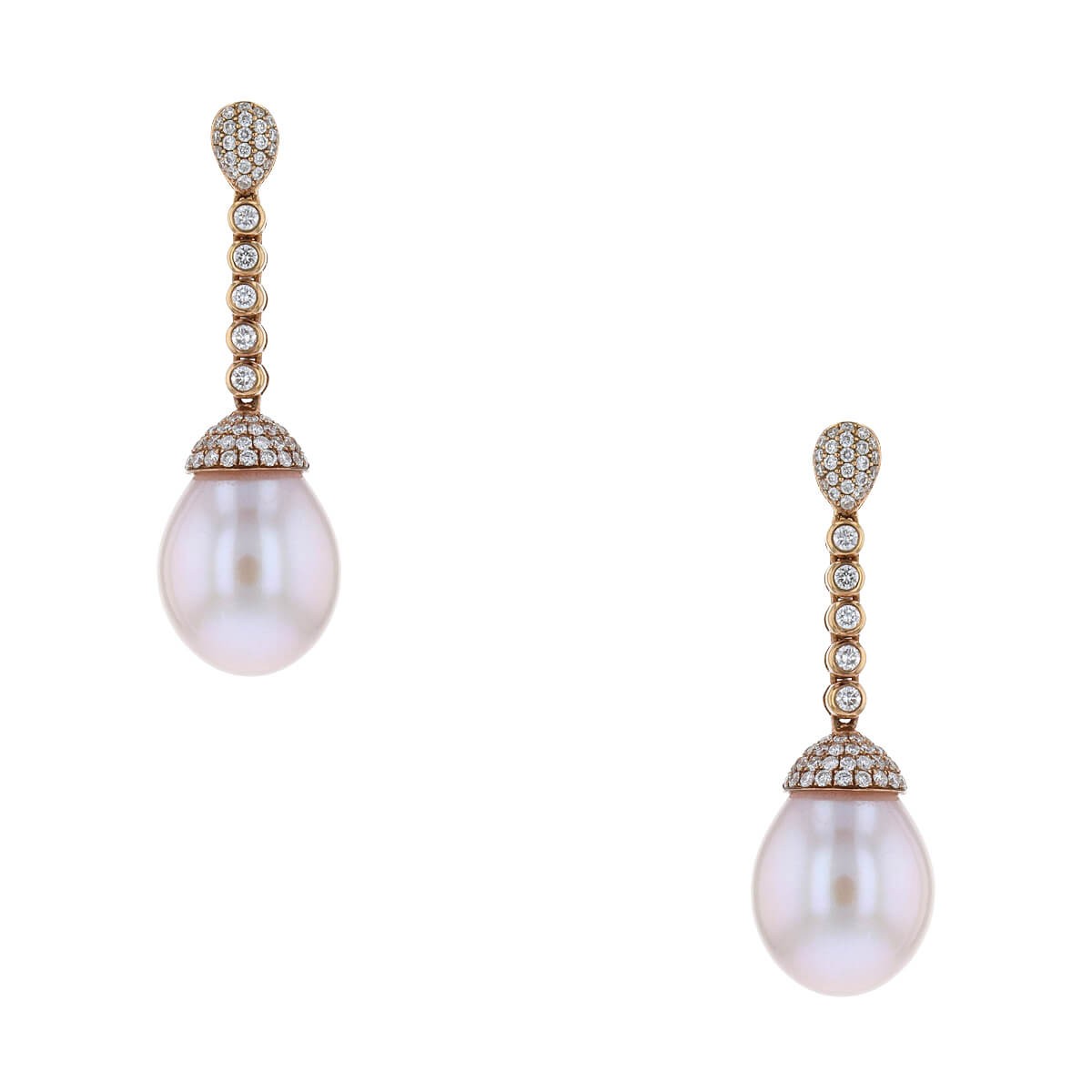 Cultured pearls, diamonds and gold earrings
