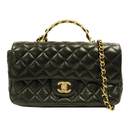 Chanel Black Sheepskin Leather Chain Shoulder Gold Leather Hand Grinded Shoulder And Back Bag Black 2way Shoulder
