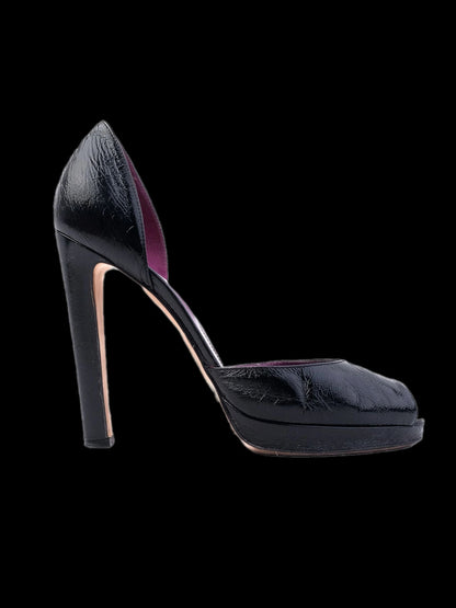 Sergio Rossi Black Leather High Heels Size 38 Peep Toe Stiletto